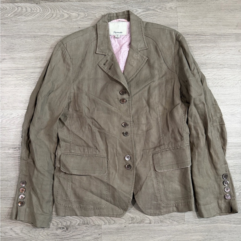 Faconnable‎ Women’s Olive Green Linen Blazer Jacket